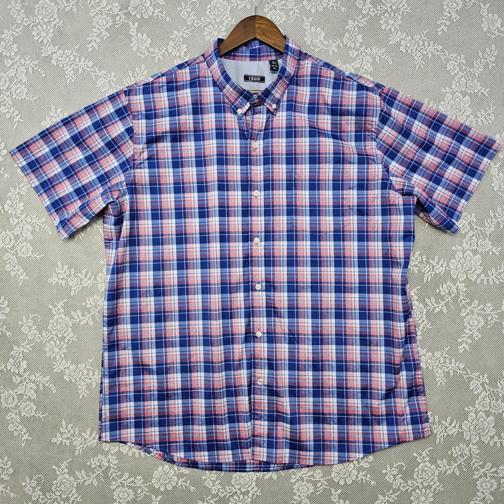 IZOD Plaid Button Down‎ Shirt Men's 2XL Colorful Stretch Lightweight Preppy